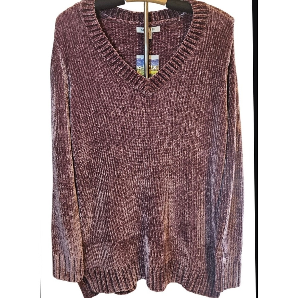 Orvis Women's XL Chenille Knit Pullover Sweater V-Neck Purple Long Sleeve NWT